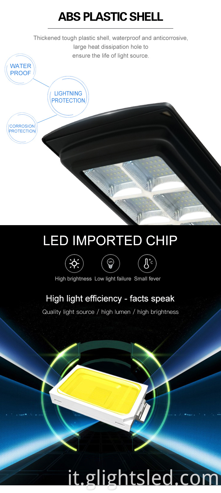 G-Lights Outdoor impermeabile di alta qualità Ip65 100w 150w integrato tutto in un lampione solare a led